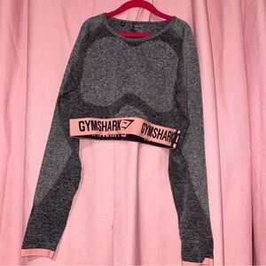 Gymshark Gray Crop Long Sleeve Top with Pink Logo Band